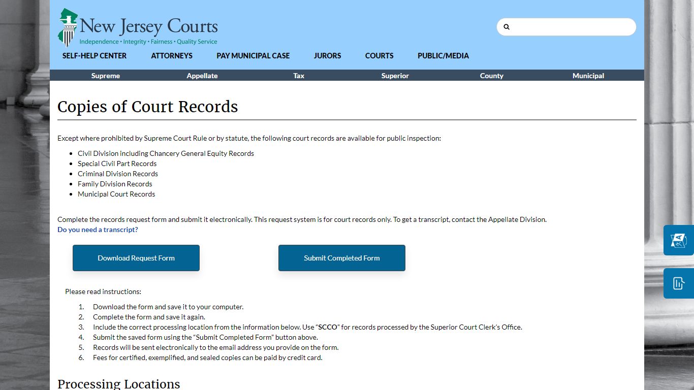 Copies of Court Records - New Jersey Superior Court