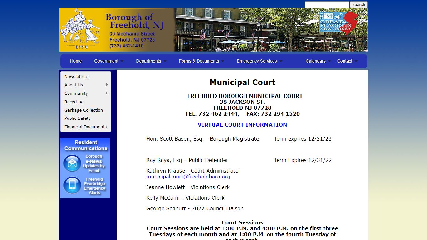 Municipal Court - Borough of Freehold, New Jersey - Official Municipal ...