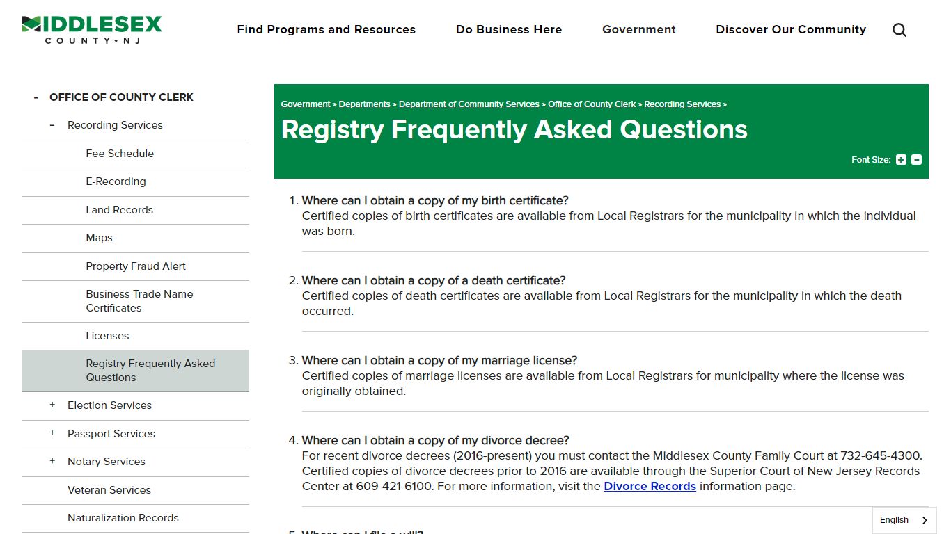 Registry Frequently Asked Questions | Middlesex County NJ